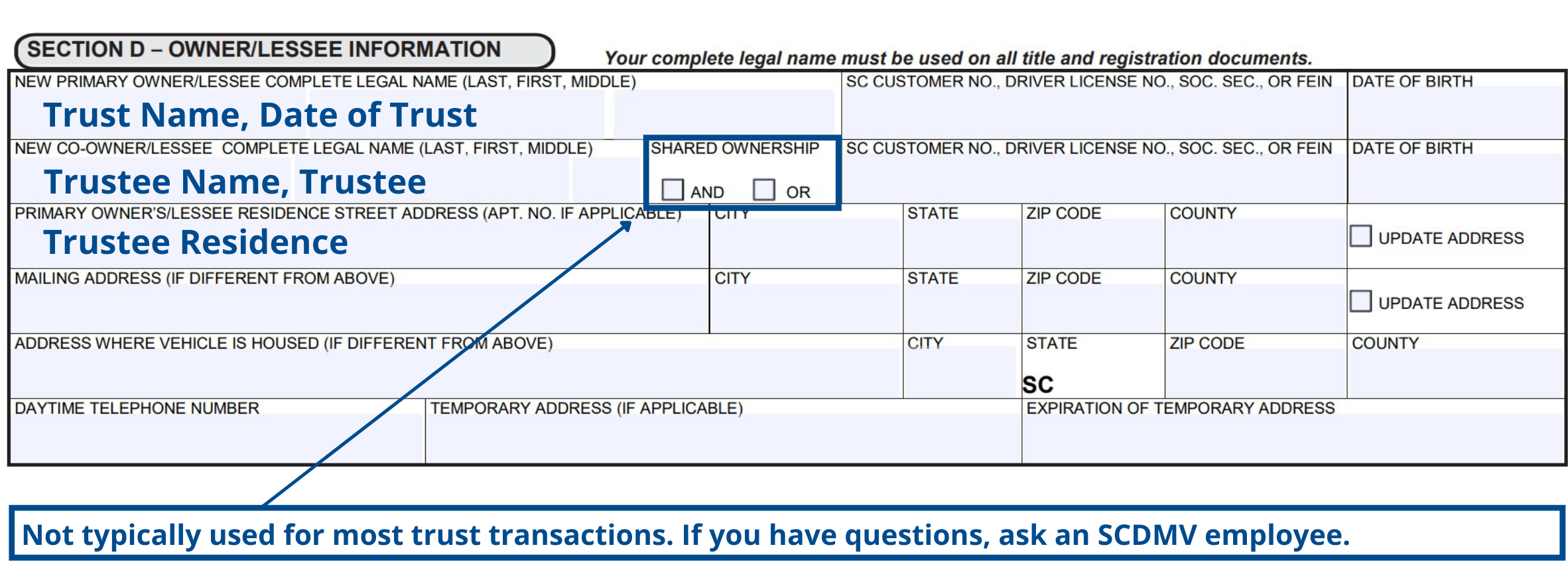 Form 400 Section D example